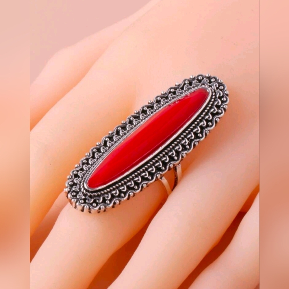 Western Chic Faux Red and Silver Women's Ring - Picture 5 of 11